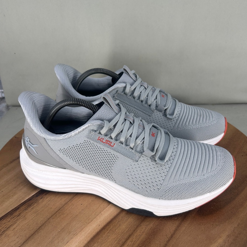 Kuru Atom Mens Size 9.5 Medium Grey Orange Knit Athletic Walking Orthopedic Shoe